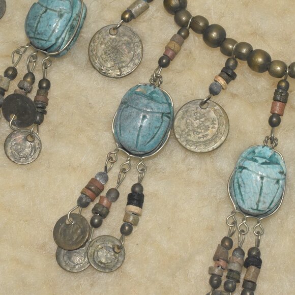 Vintage Scarab Charm Gold Coin Necklace - Picture 5 of 6